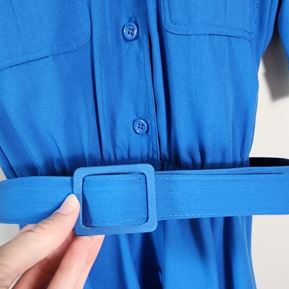 Vintage Office Retro Schrader Secretary Cargo Dress Button Up Belted 8 Blue - Picture 4 of 9